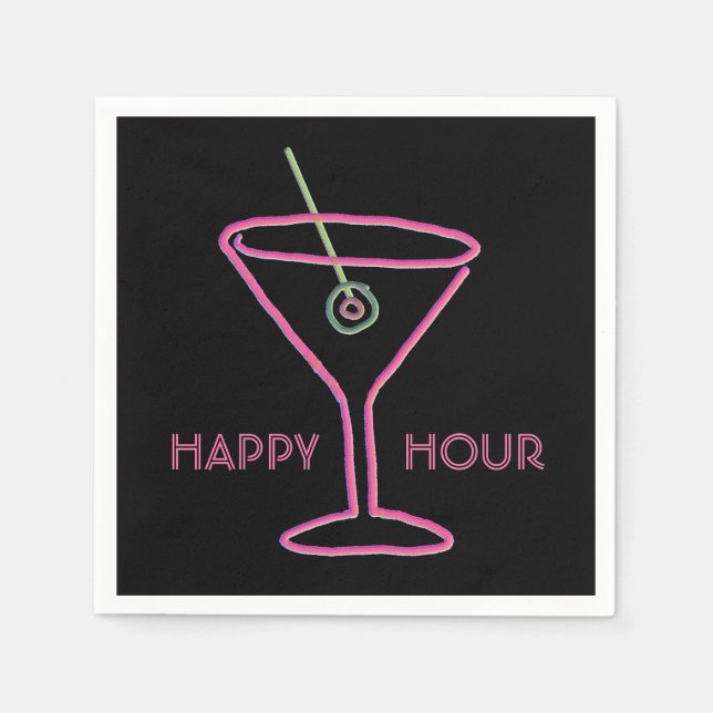 Retro Neon Martini Lycklig Hour Napkins Pappersservett (Framsidan)