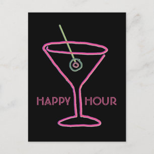 Retro Neon Martini Lycklig-vykort Vykort