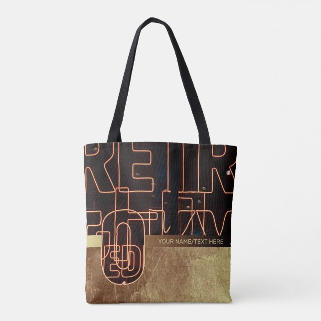 Retro neon med personlig namn/text Tote Bag Tygkasse (Baksida)