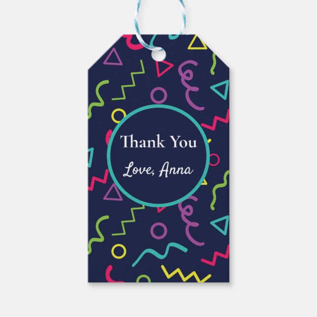 Retro Neon Memphis Anpassningsbar Birthday Tack Presentetikett (Framsidan)
