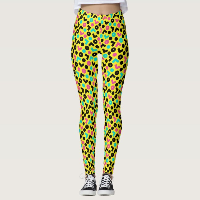 Retro Neon Mönster Leggings (Framsida)