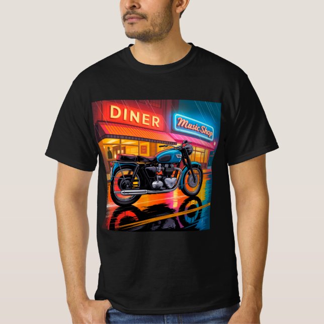 Retro Neon Motorcycle — Cafe Racer Men’s T Shirt (Framsida)