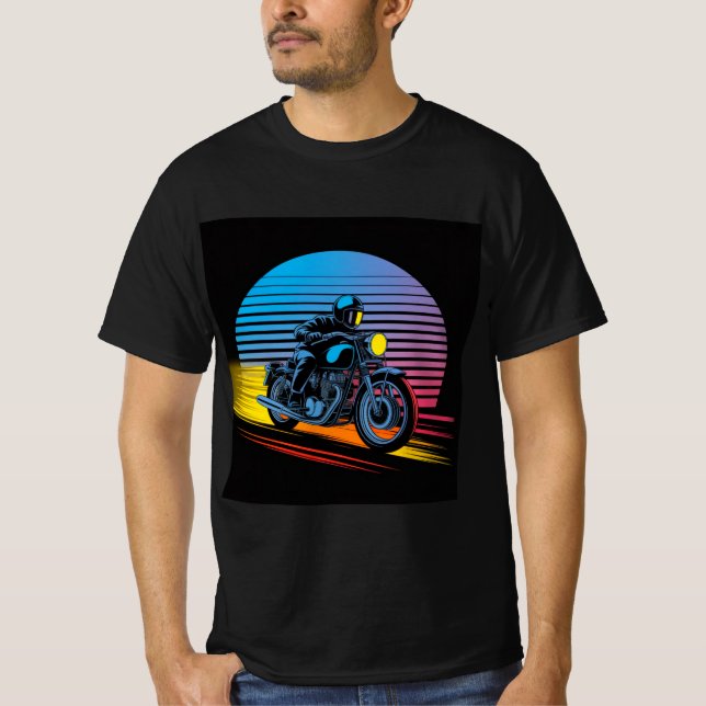 Retro Neon Motorcycle — Cafe Racer Men’s T Shirt (Framsida)