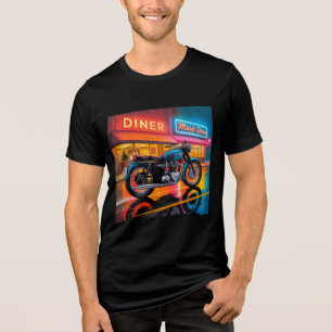 Retro Neon Motorcykel — Cafe Racer Herr T Shirt