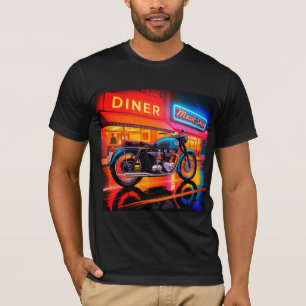 Retro Neon Motorcykel — Cafe Racer Herr T Shirt