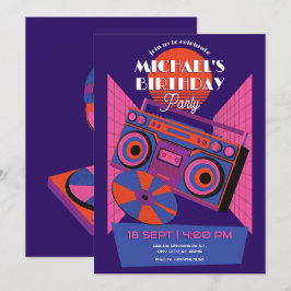 Retro neon Music Electro-födelsedag Inbjudningar