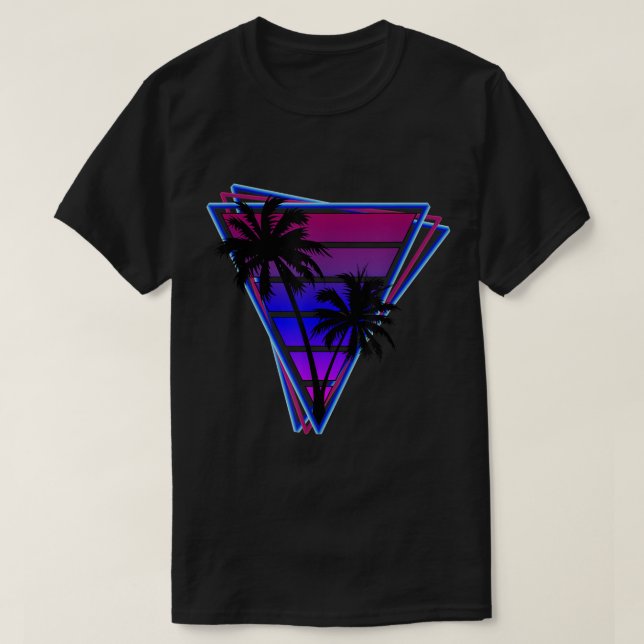 Retro Neon Palm Trees Triangle T Shirt (Design framsida)