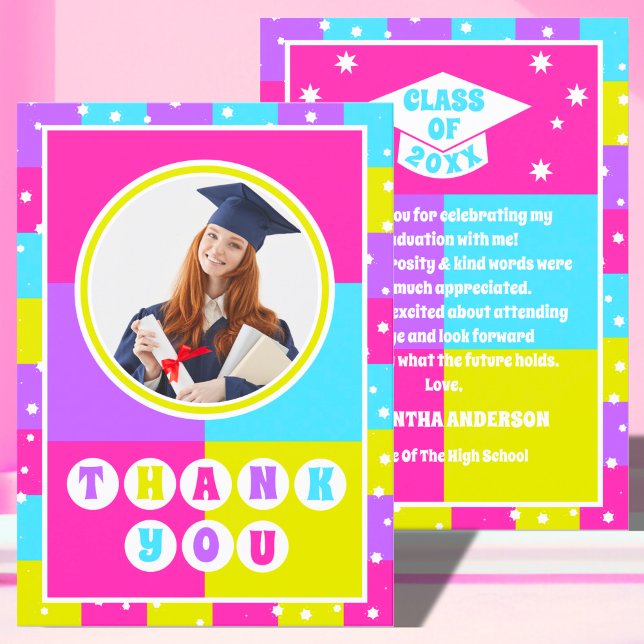 Retro Neon Photo Studenten Tack Kort (Skapare uppladdad)