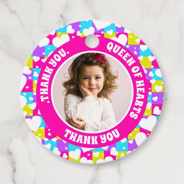 Retro Neon Queen of Hearts Birthday Photo Gåvor Etiketter (Framsida)
