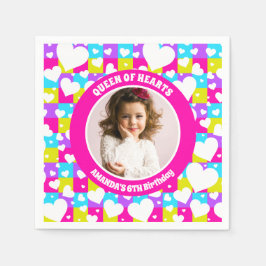 Retro Neon Queen of Hearts Födelsedagsfest Photo Pappersservett
