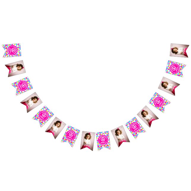 Retro Neon Queen of Hearts Födelsedagsfest Photo Vimplar (Alla)