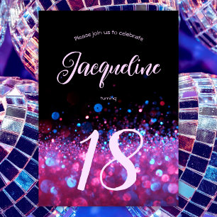 Retro Neon Rosa Glitter Glow Script 18:e födelseda Inbjudningar
