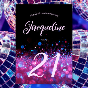 Retro Neon Rosa Glitter Glow Script 21:a födelseda Inbjudningar