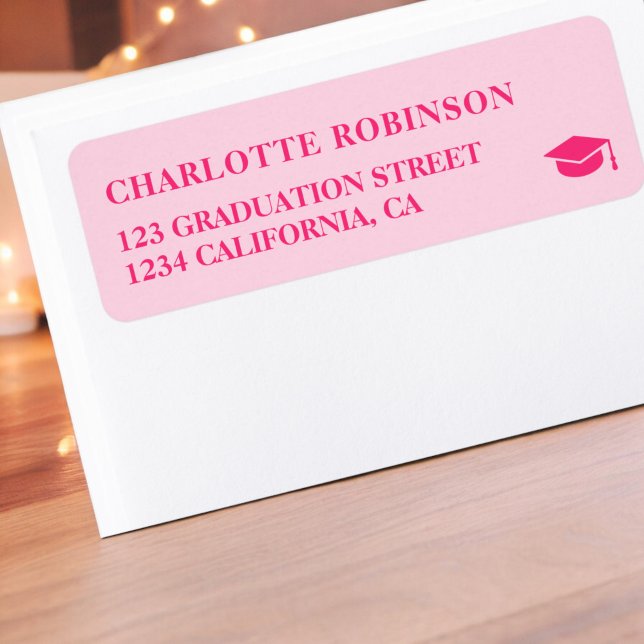 Retro neon rosa pastel studenten returadress etikett (Retro neon pink pastel graduation label)