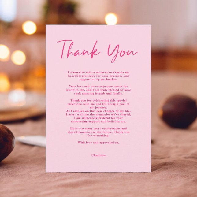 Retro neon rosa-skript tack studenten (Retro neon pink script thank you graduation)