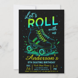 Retro Neon Rullskridsko Födelsedagsfest Inbjudningar