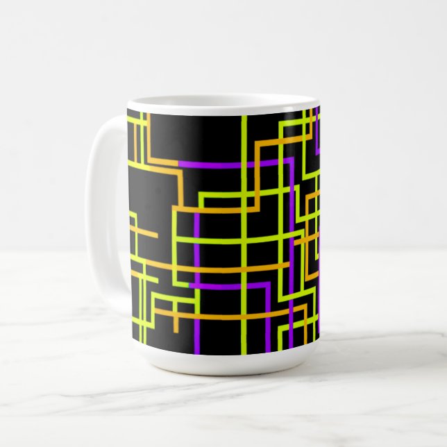 Retro Neon Rutnät Kaffemugg (Framsida vänster)