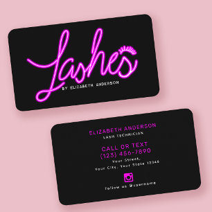 Retro Neon Script Lash Technician Visitkort