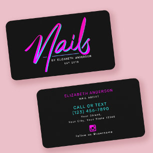 Retro Neon Script Nail Artist Visitkort