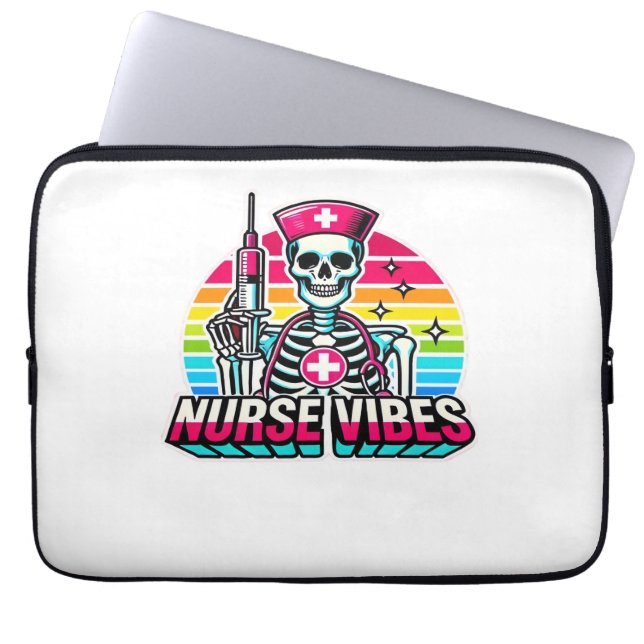 Retro Neon Skeleton Nurse - Funny Spooky Medical D Laptop Fodral (Framsidan)