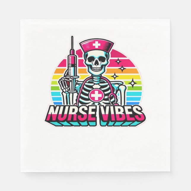 Retro Neon Skeleton Nurse - Funny Spooky Medical D Pappersservett (Framsidan)