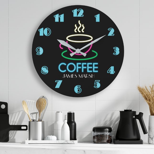 Retro Neon Skylt Kaffe Kafé Stor Klocka (Skapare uppladdad)