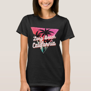 Retro Neon Solnedgång Palmträd Lång Strand Kalifor T Shirt