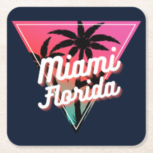Retro Neon Solnedgång Palmträd Miami Florida Underlägg Papper Kvadrat