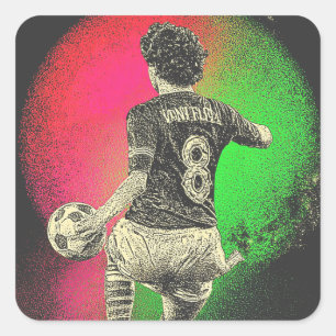 Retro Neon Striker – 80-tals Vaporwave Fotbollskli Fyrkantigt Klistermärke