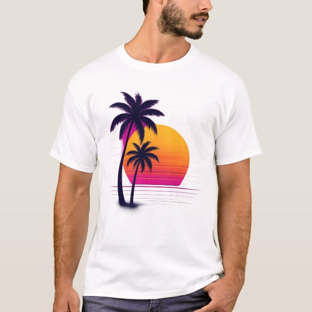 Retro Neon Sunset Handflatan T Shirt (Framsida)