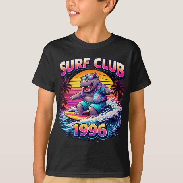 Retro Neon Surf Hippo Shirt – Surf Club 1996 Vapor T Shirt (Framsida)