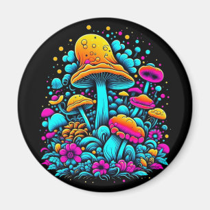 Retro Neon-svampar och blommor Ai Art Magnet