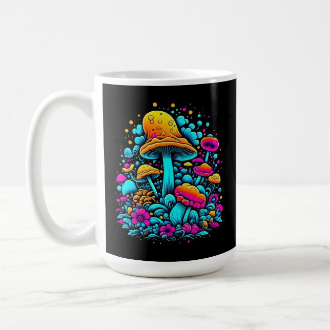 Retro Neon-svampar och blommor Kaffemugg (Vänster)