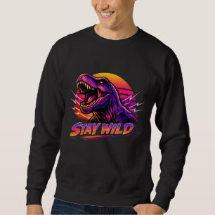Retro Neon T-Rex rytande Lång Ärmad Tröja
