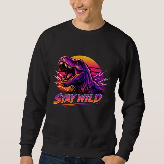 Retro Neon T-Rex rytande Lång Ärmad Tröja (Framsida)