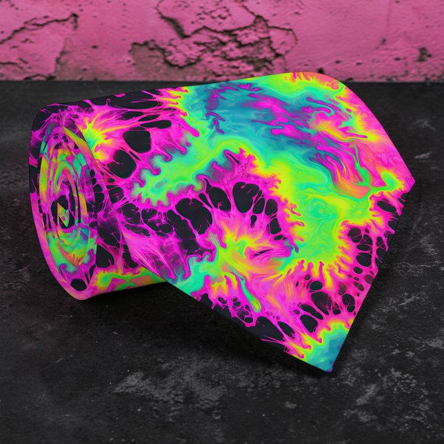 Retro Neon Tie-Dye Skräddarsydd Slipsklöver Slips (Skapare uppladdad)