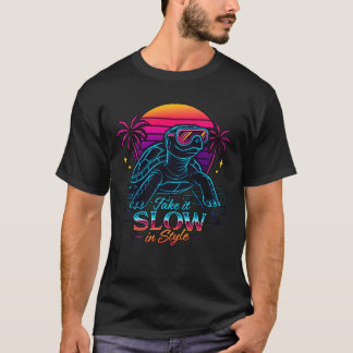 Retro Neon Turtle Vaporwave Art T Shirt