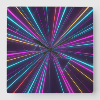 Retro Neon Wall Clock - 80:s Futuristiska Design Fyrkantig Klocka