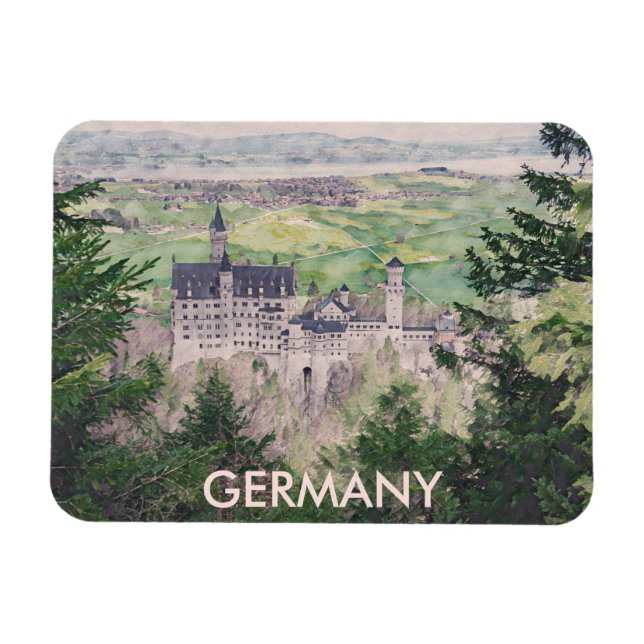 Retro Neuschwanstein Castle in Tyskland Magnet (Horisontell)