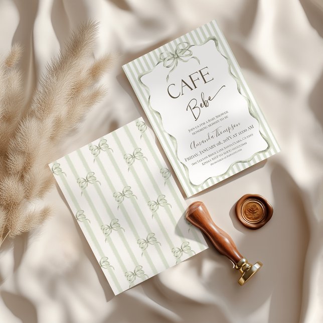 Retro Neutral Bow Cafe Bebe Coffee Baby Shower Inbjudningar (Skapare uppladdad)