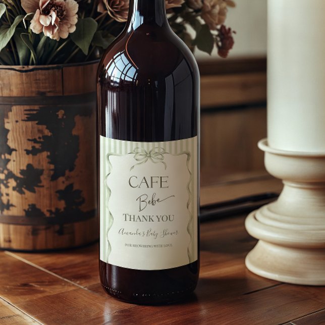 Retro Neutral Bow Cafe Bebe Coffee Baby Shower Vinflaska Etikett (Skapare uppladdad)