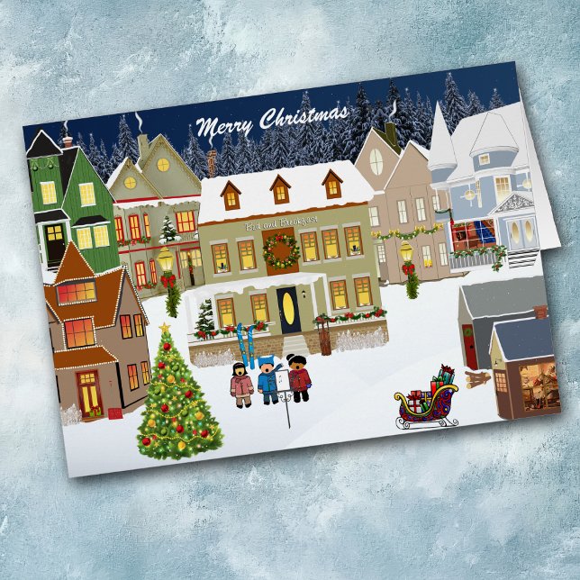 Retro New England Village jul Greeting Card Hälsningskort (Skapare uppladdad)