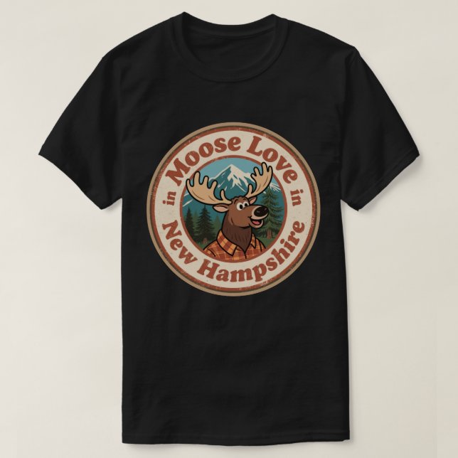 Retro New Hampshire Badge_ Moose med berget T Shirt (Design framsida)