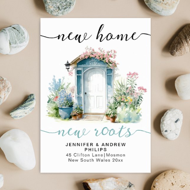 Retro New Home New Roots Watercolor Blommigt Meddelande (Skapare uppladdad)