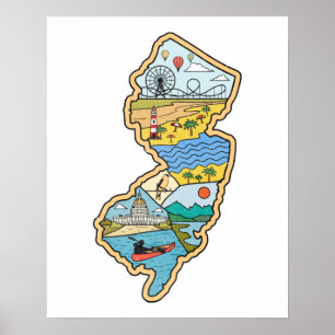 Retro New jersey Cape May Atlantic City Souvenir Poster