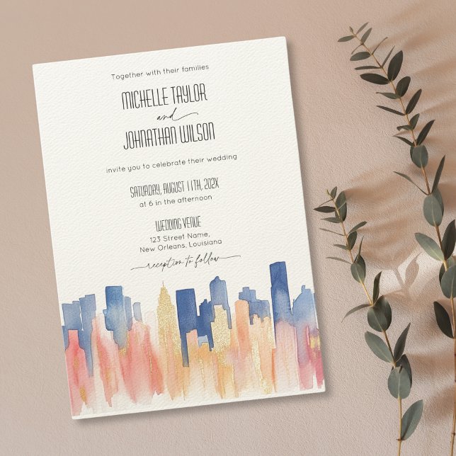 Retro New Orleans Destination Wedding Watercolor Inbjudningar (Skapare uppladdad)