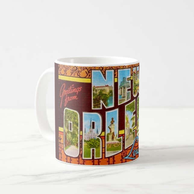 Retro New Orleans Hälsning Kaffemugg (Framsida vänster)