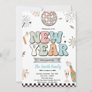 Retro new year party invitation inbjudningar