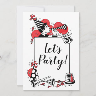 Retro New Year's Firande Let's Party Inbjudningar