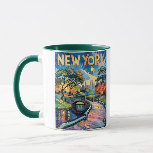 Retro New York Central Park Van Gogh Cityscape Art Mugg (Vänster)